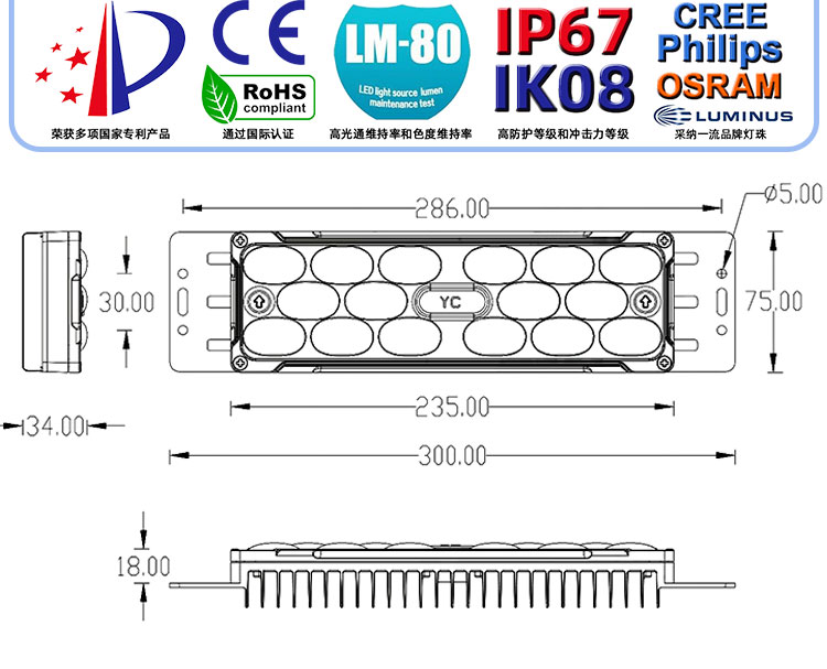 LED玻璃透镜模组光源投光灯50W模组高杆灯庭院灯隧道灯LED路灯模组EMC工程21